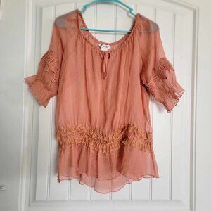 Pinky Sheer Blouse, Rust Color, Size Medium